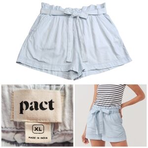 Pact Denim Chambray Paper bag Shorts organic cotton light blue Sz XL